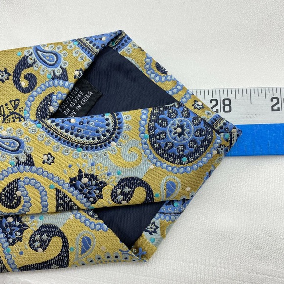 Manzini Tie‎ Mens Yellow Blue Paisley Print Polyester Abstract Necktie - Picture 7 of 7